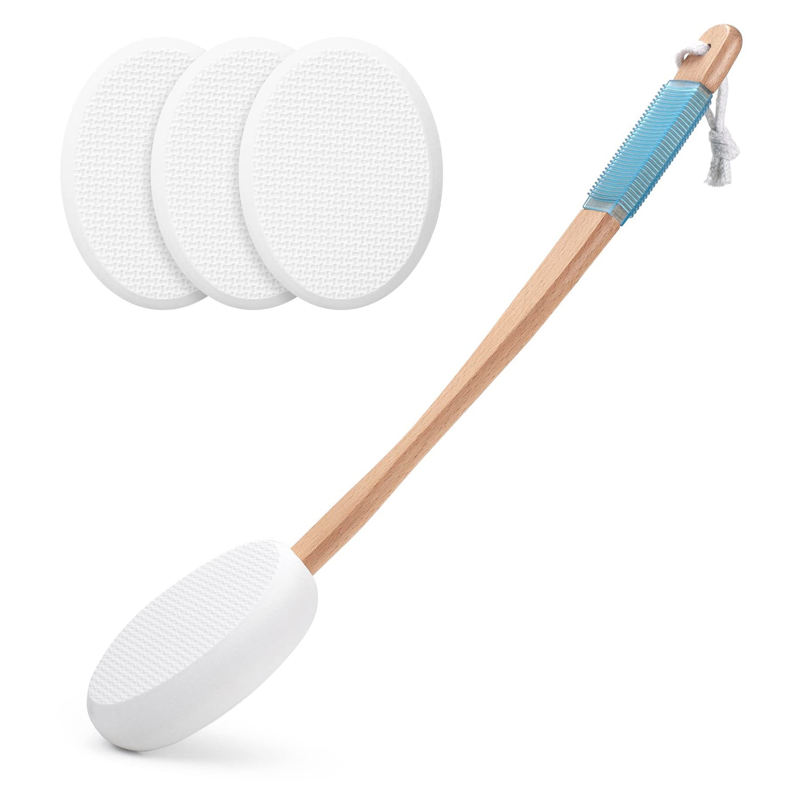 Long Handle Bath Gentle Body Scrubber Set - Non-Slip Grip Back Brush with 4 EVA Exfoliating Sponge Heads