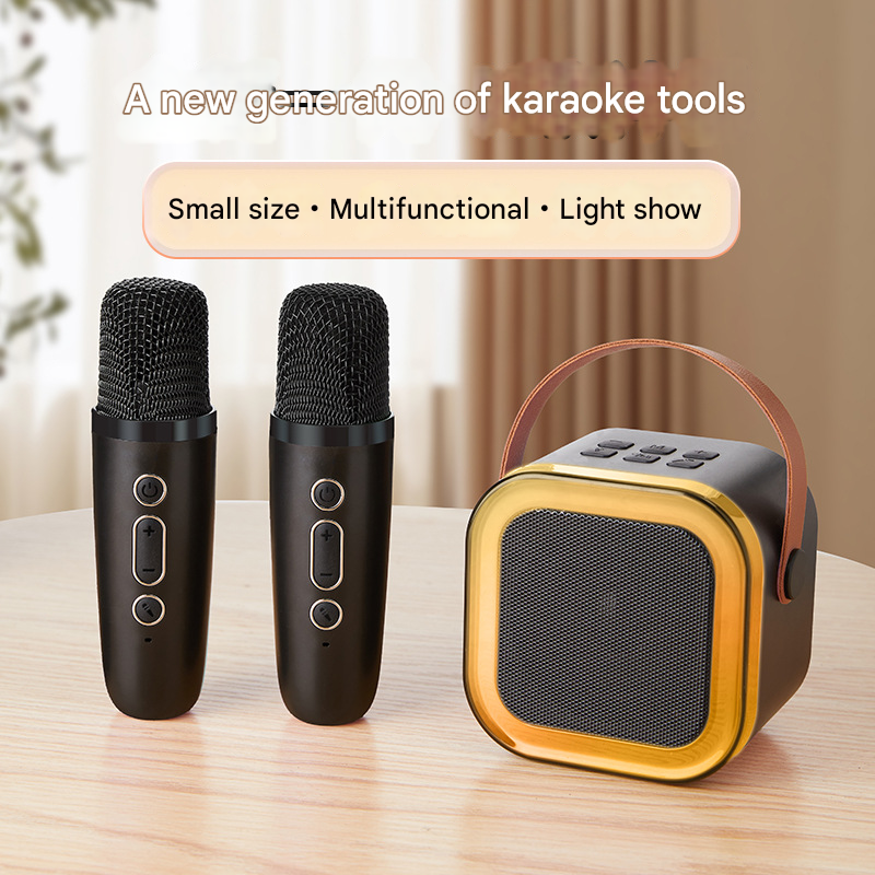 Black double wheat Portable Mini Karaoke Machine with Wireless Microphone - Bluetooth Speaker for Kids & Adults