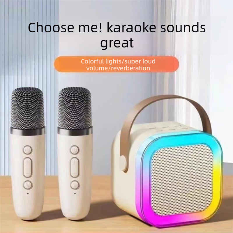 Beige double wheat Portable Mini Karaoke Machine with Wireless Microphone - Bluetooth Speaker for Kids & Adults