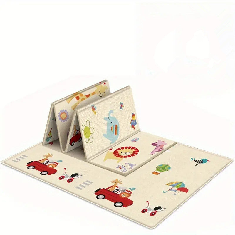 Beige Large Foldable Baby Play Mat - Thick, Waterproof & Reversible XPE Foam Mat for Tummy Time & Crawling