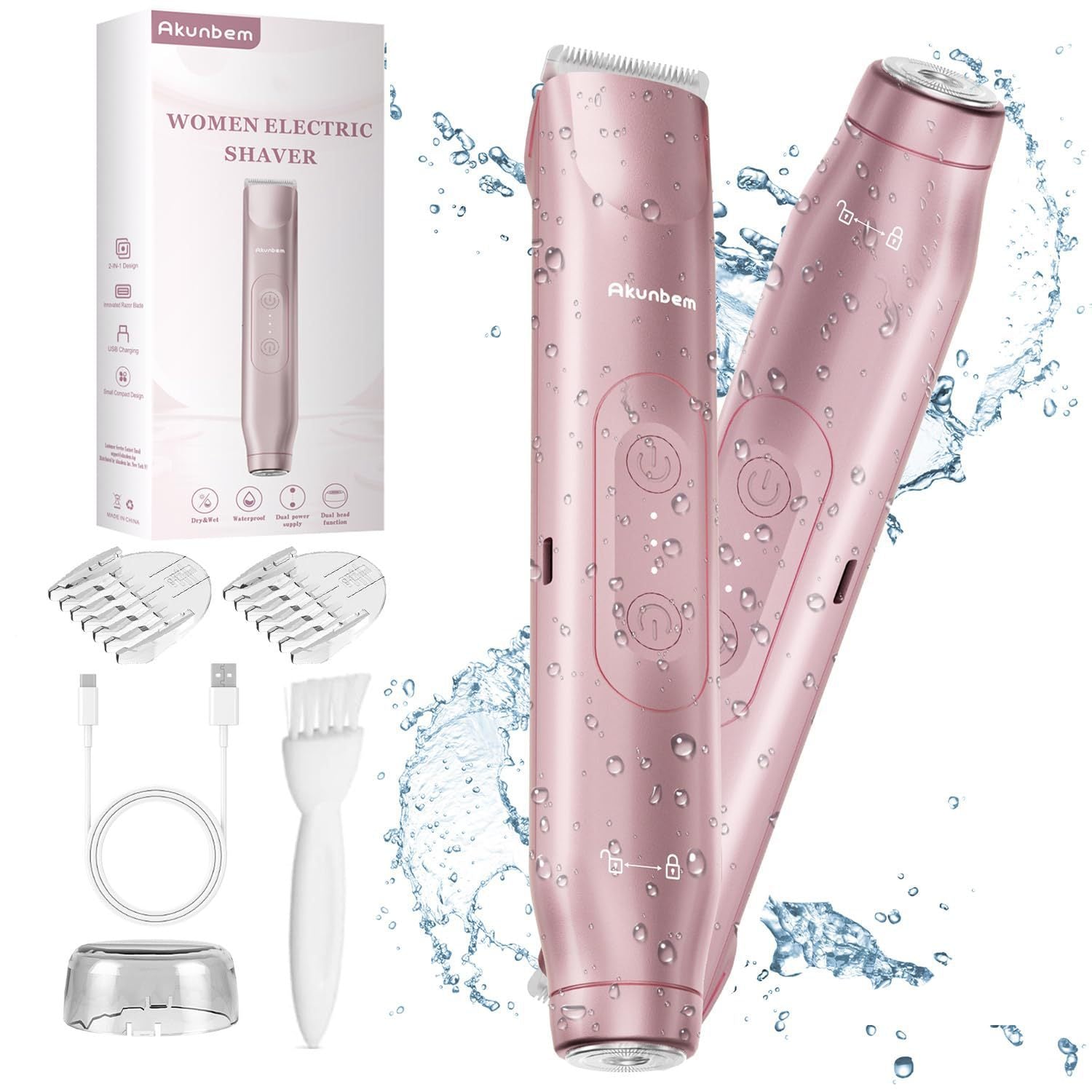 Gold Painless Electric Shaver for Women - USB Rechargeable Bikini Trimmer & Body Hair Remover, Wet & Dry Use