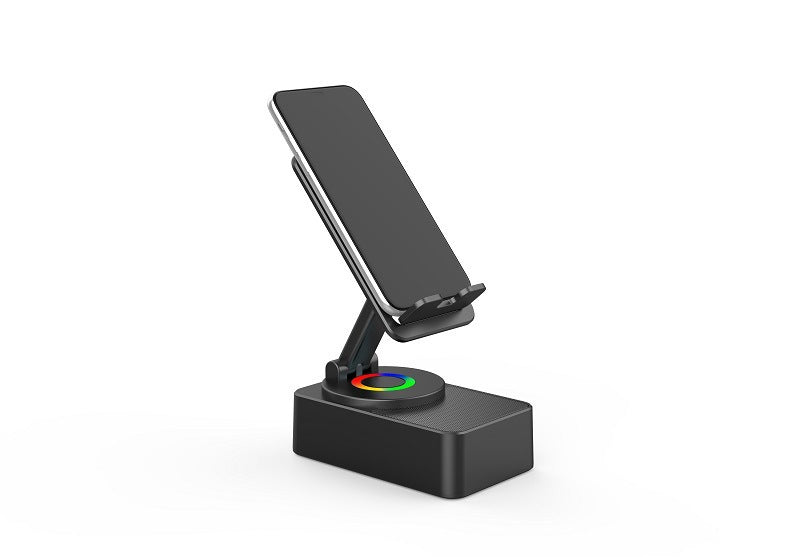 Black 2-in-1 Foldable Phone Stand with Bluetooth Speaker & RGB Lights