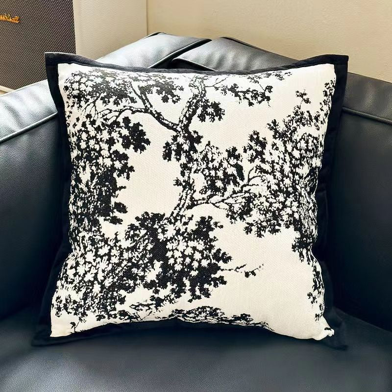 Black Elegant Black & White Tree Print Cushion Cover - Modern Home Decor