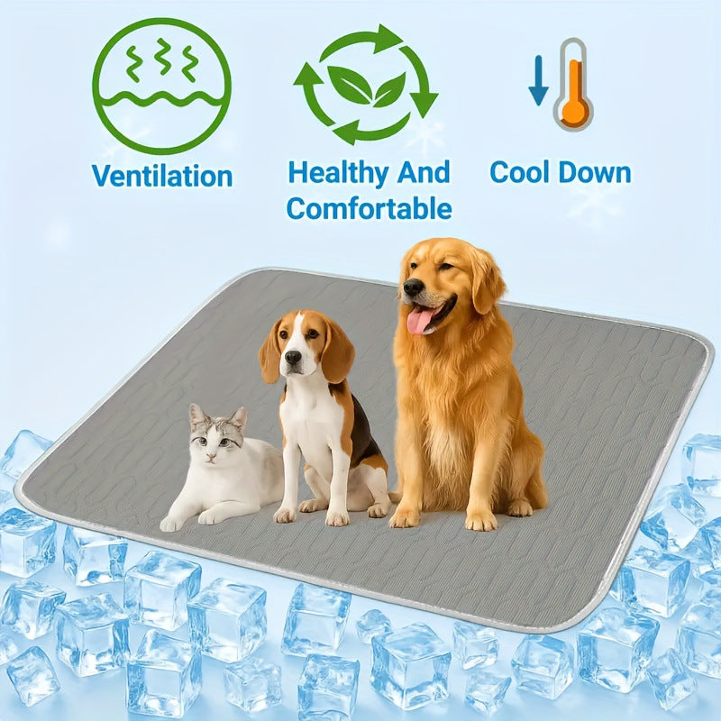 Grey Pet Summer Ice Silk Cooling Mat - Breathable Latex Sleep Pad for Dogs & Cats (100*70cm)