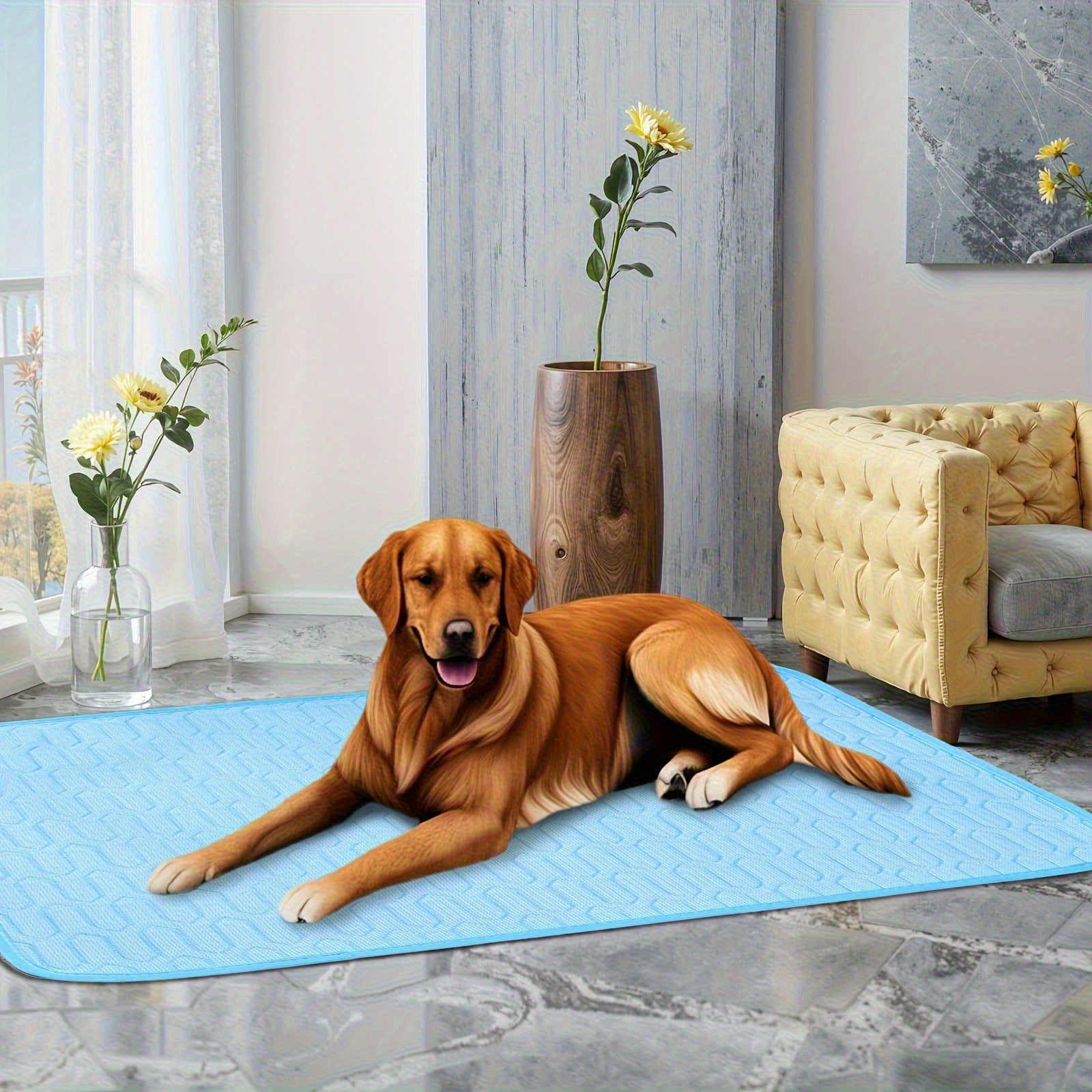 Grey Pet Summer Ice Silk Cooling Mat - Breathable Latex Sleep Pad for Dogs & Cats (100*70cm)