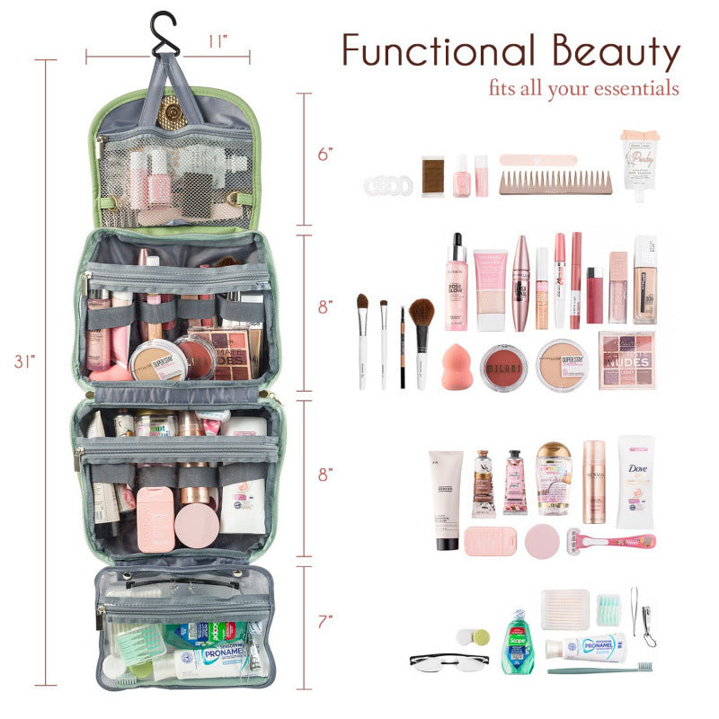 Red Water-Resistant Travel Toiletry Bag with Hook - Foldable Cosmetic Organizer for Men & Women