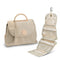 Beige Water-Resistant Travel Toiletry Bag with Hook - Foldable Cosmetic Organizer for Men & Women