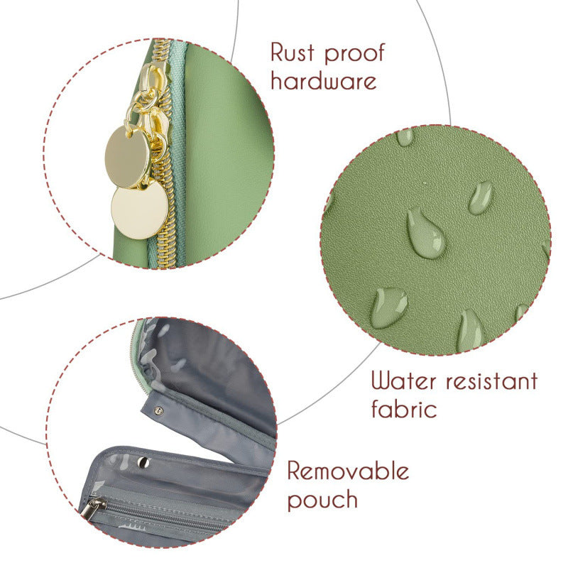 Black Water-Resistant Travel Toiletry Bag with Hook - Foldable Cosmetic Organizer for Men & Women