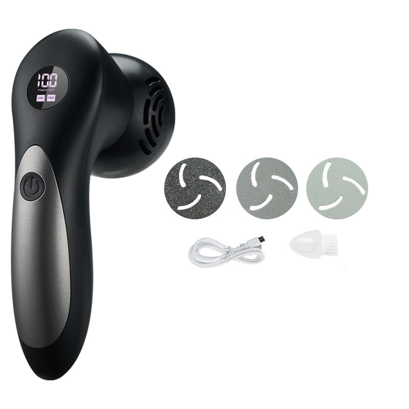 Black Electric Foot Callus Remover with Vacuum - Rechargeable Pedicure Tool with 3 Quartz Grinding Heads & LED Display