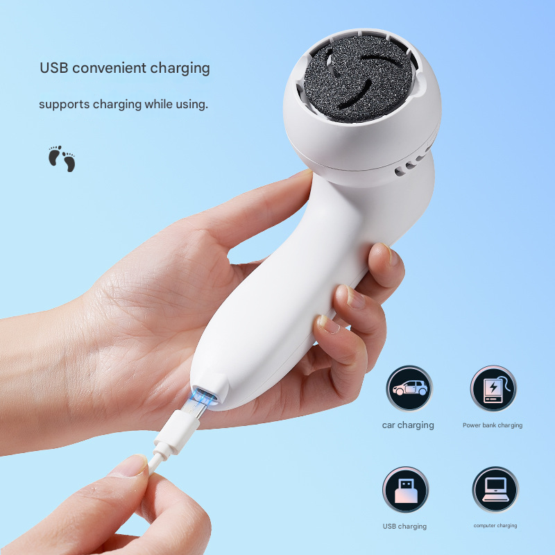 White Electric Foot Callus Remover with Vacuum - Rechargeable Pedicure Tool with 3 Quartz Grinding Heads & LED Display