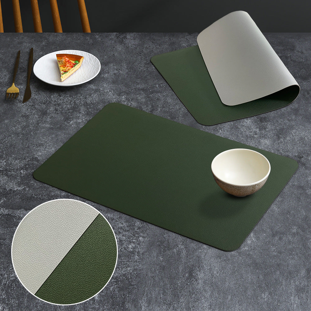 2-PCS Military green and light grey PVC Double-Sided Lychee Texture Table Mat - Waterproof, Heat-Resistant & Easy to Clean for Home and Hotel Use
