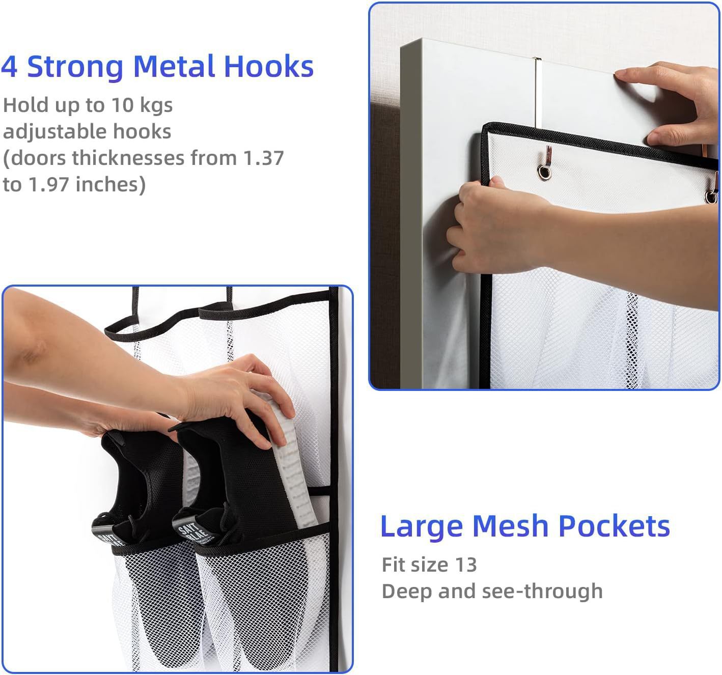 Black 28-Pocket Over-the-Door Shoe Organizer with Breathable Mesh – Wall Hanging Storage Bag for Shoes, Boots, and Accessories