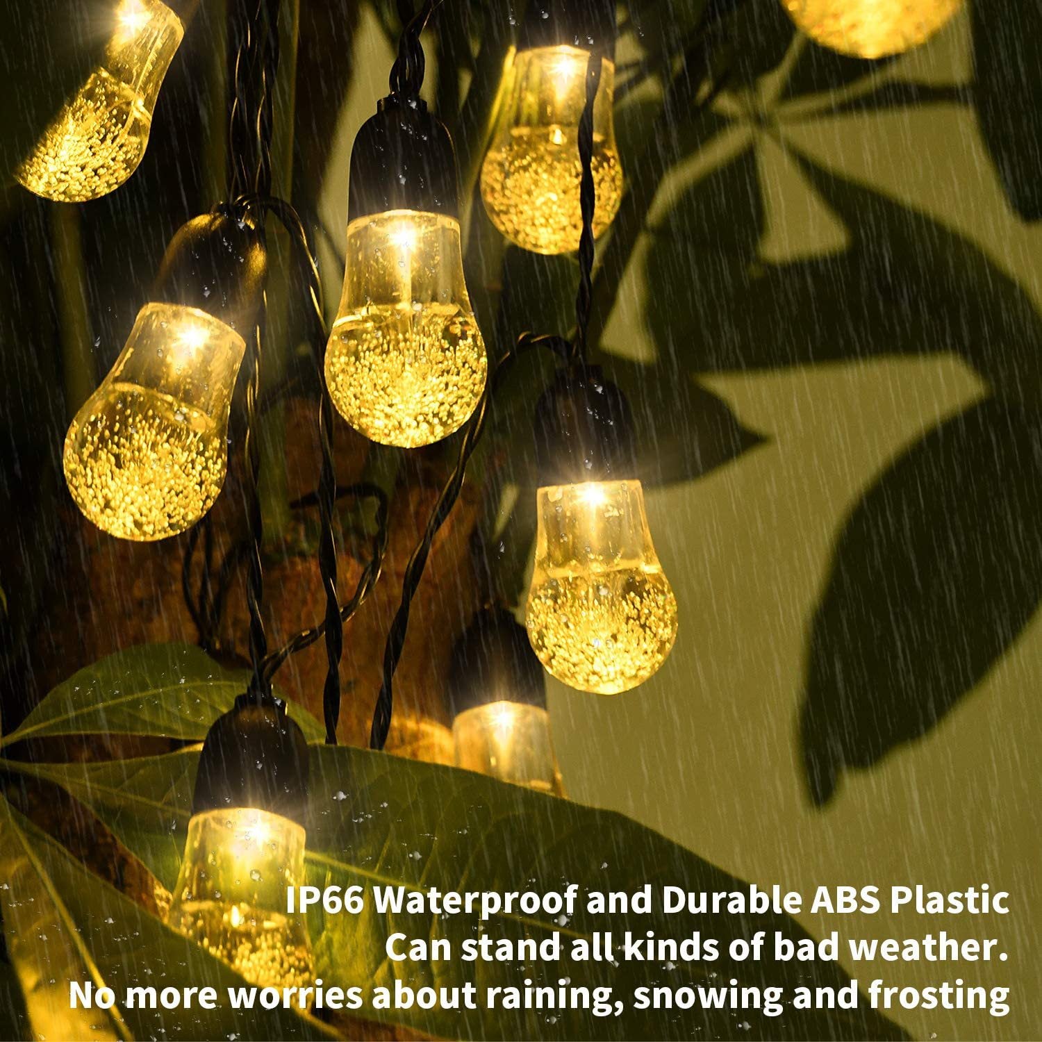 Warm white Solar Powered Crystal Bubble String Lights - Waterproof Outdoor Decorative Lights