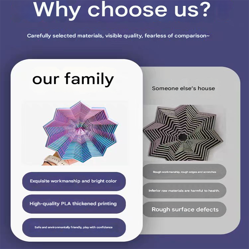 2-Pcs Candy color Smart 3D Printed Fidget Toy - Hexagonal Illusion Folding Desk Toy for Stress Relief & Focus