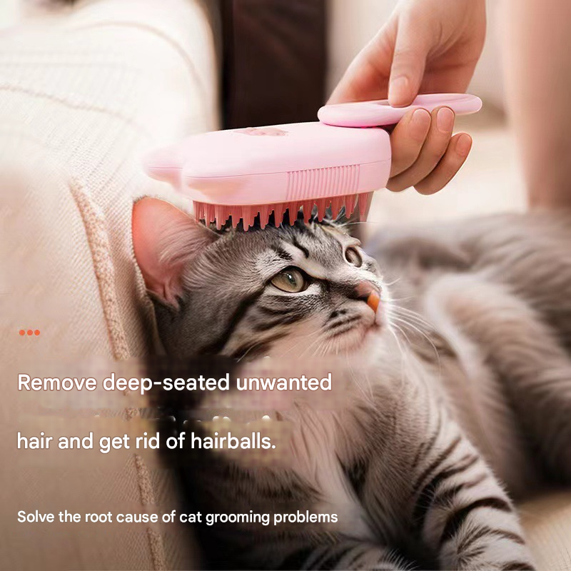 Beige Pet Spray Grooming Brush - 3-in-1 Steam Dematting Comb with Nano Mist for Cats & Dogs - Anti-Flying Hair & Massage