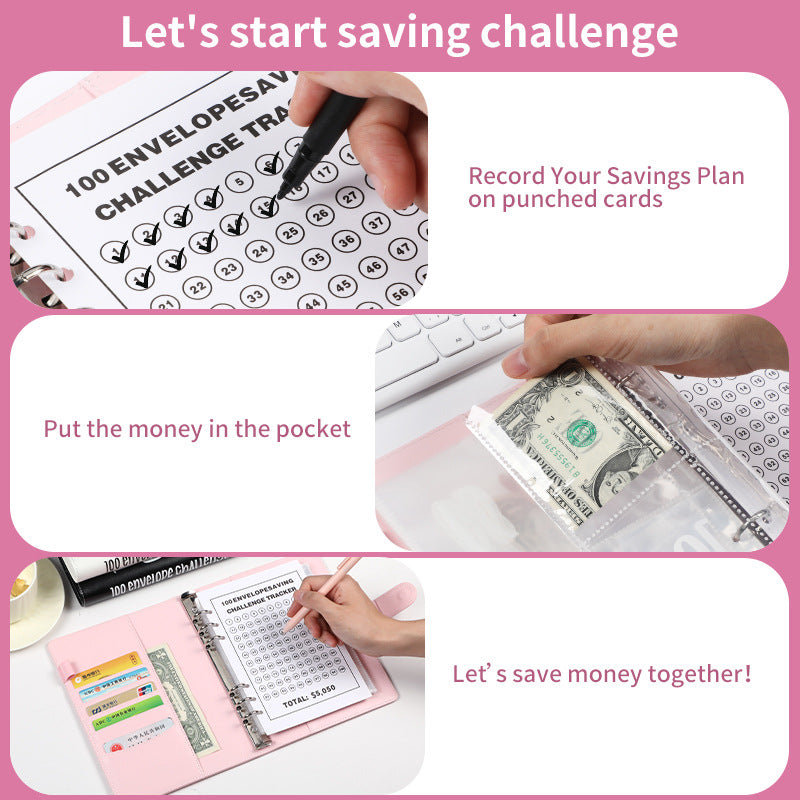 Blue 100 Envelope Savings Challenge Binder - A5 Budget Planner & Money Organizer with Zipper Pockets - Perfect for Couples & Families