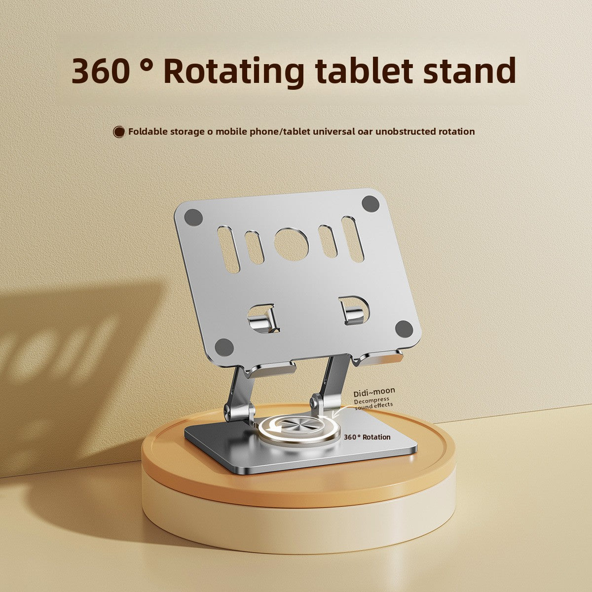 Grey 360 degree Rotating Tablet & Phone Stand - Heavy-Duty Aluminum Adjustable Holder with Cooling for iPad, iPhone, and More