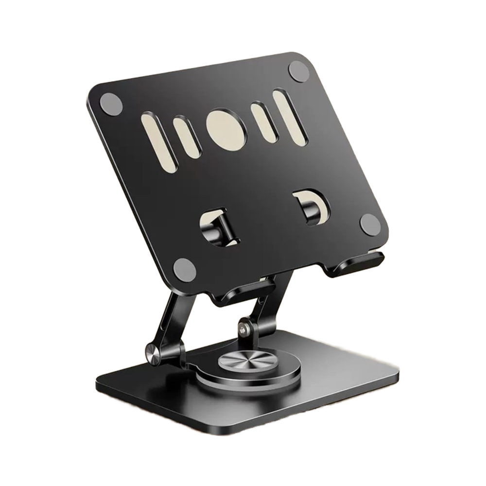 Black 360 degree Rotating Tablet & Phone Stand - Heavy-Duty Aluminum Adjustable Holder with Cooling for iPad, iPhone, and More