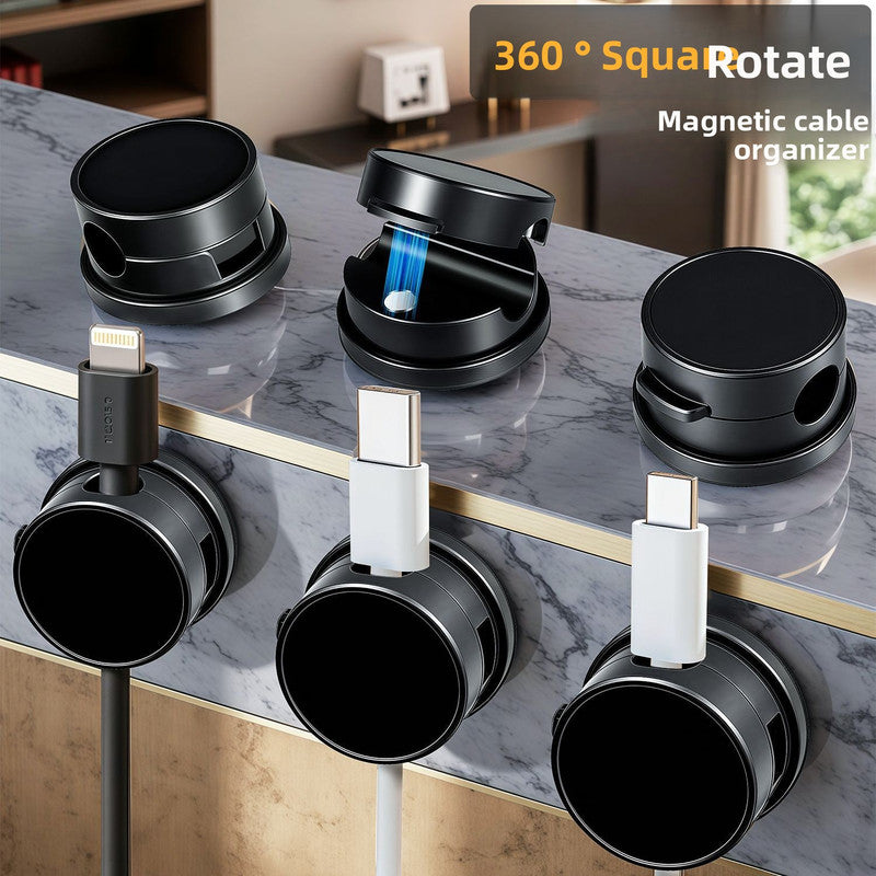 10-PCS White 360 Degree Rotating Cable Organizer with Magnetic Mount for Desktop Wire Management