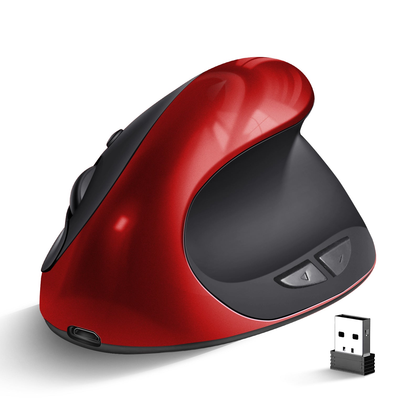 Red 3rd Gen Vertical Wireless Mouse with USB-C Charging - Ergonomic 2.4G Silent Click Design for Office and Laptop Use