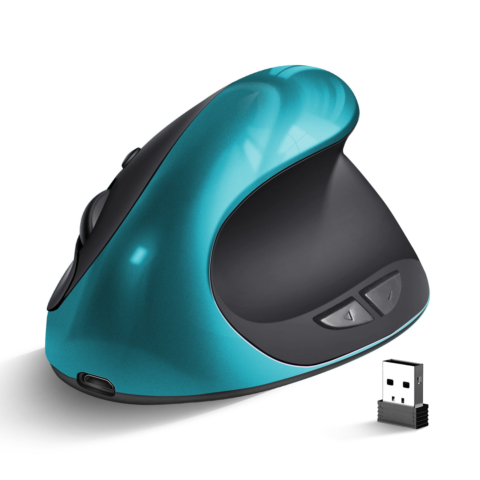 Blue 3rd Gen Vertical Wireless Mouse with USB-C Charging - Ergonomic 2.4G Silent Click Design for Office and Laptop Use