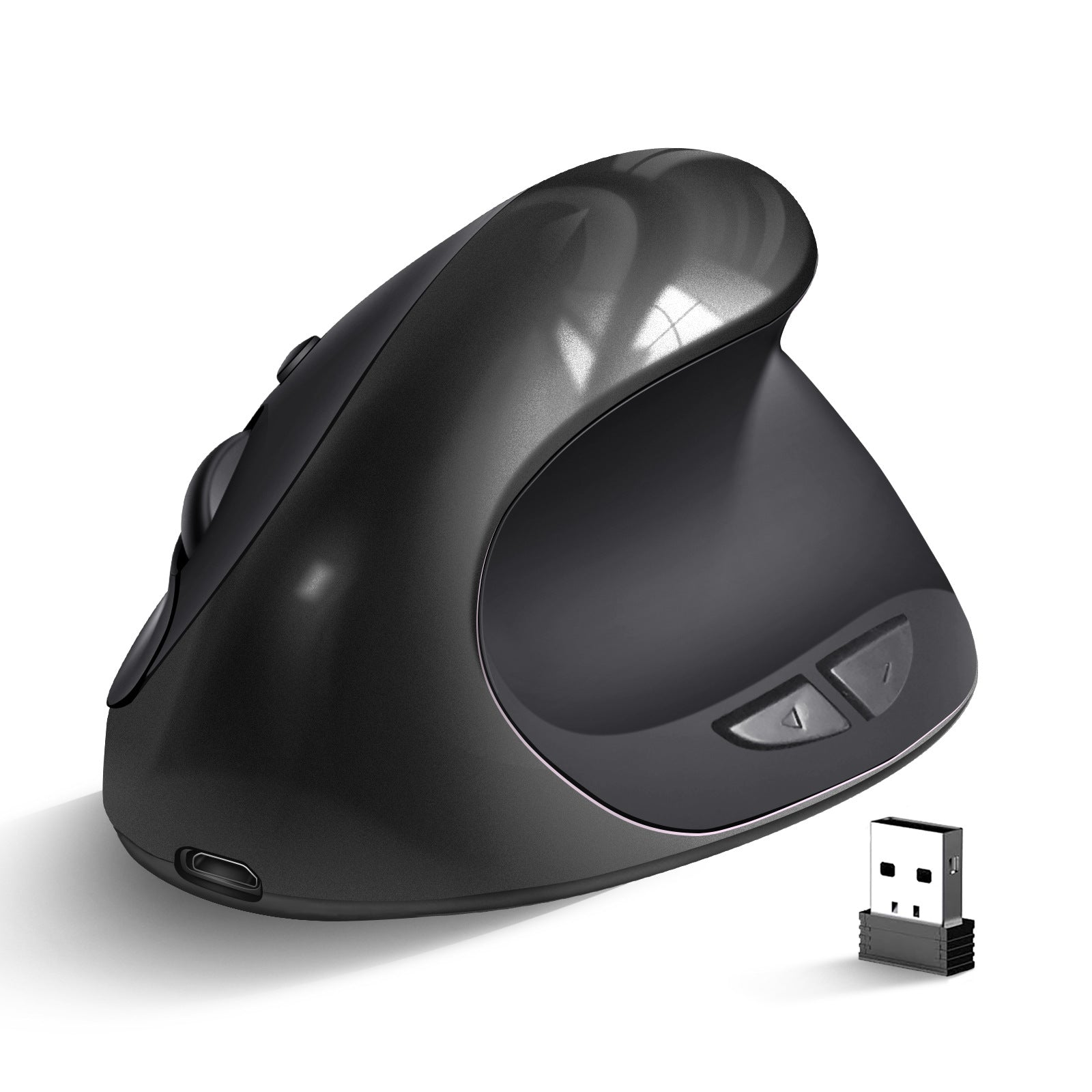 Black 3rd Gen Vertical Wireless Mouse with USB-C Charging - Ergonomic 2.4G Silent Click Design for Office and Laptop Use