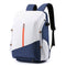White and blue Multi-functional Sports Backpack for Men & Women - Waterproof Basketball, Badminton, Tennis & Soccer Bag with Shoe Compartment + Net