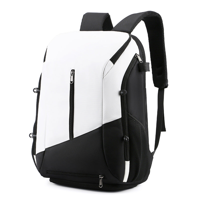 White and black Multi-functional Sports Backpack for Men & Women - Waterproof Basketball, Badminton, Tennis & Soccer Bag with Shoe Compartment + Net