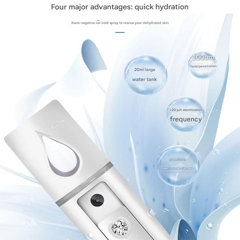 White Portable Nano Facial Mister - 20mL USB Rechargeable Hydrating Sprayer for Face & Skin