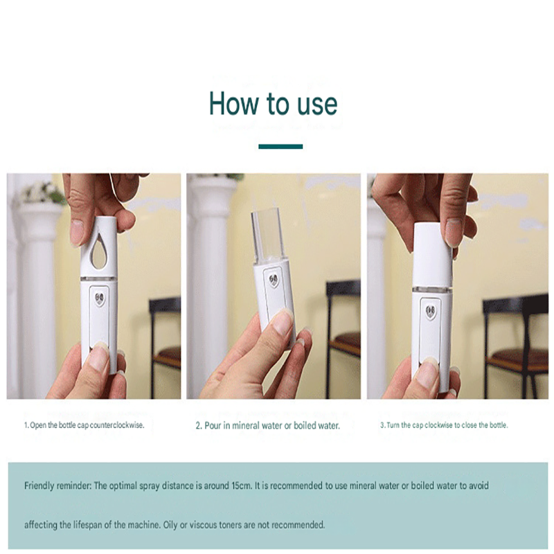 White Portable Nano Facial Mister - 20mL USB Rechargeable Hydrating Sprayer for Face & Skin