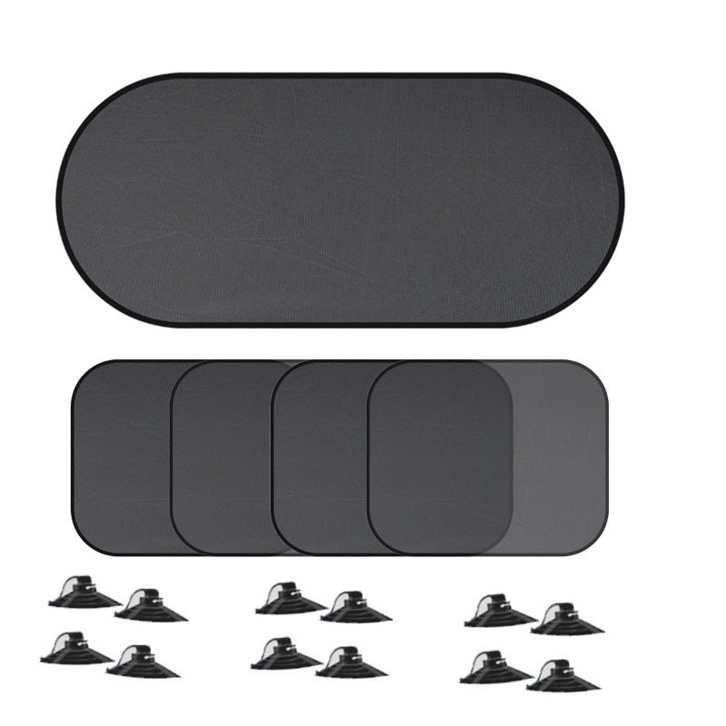 Black Universal Car Window Sun Shade Set - Mesh Fabric UV Protection(One hole-free rear gear + four hole-free side gears)