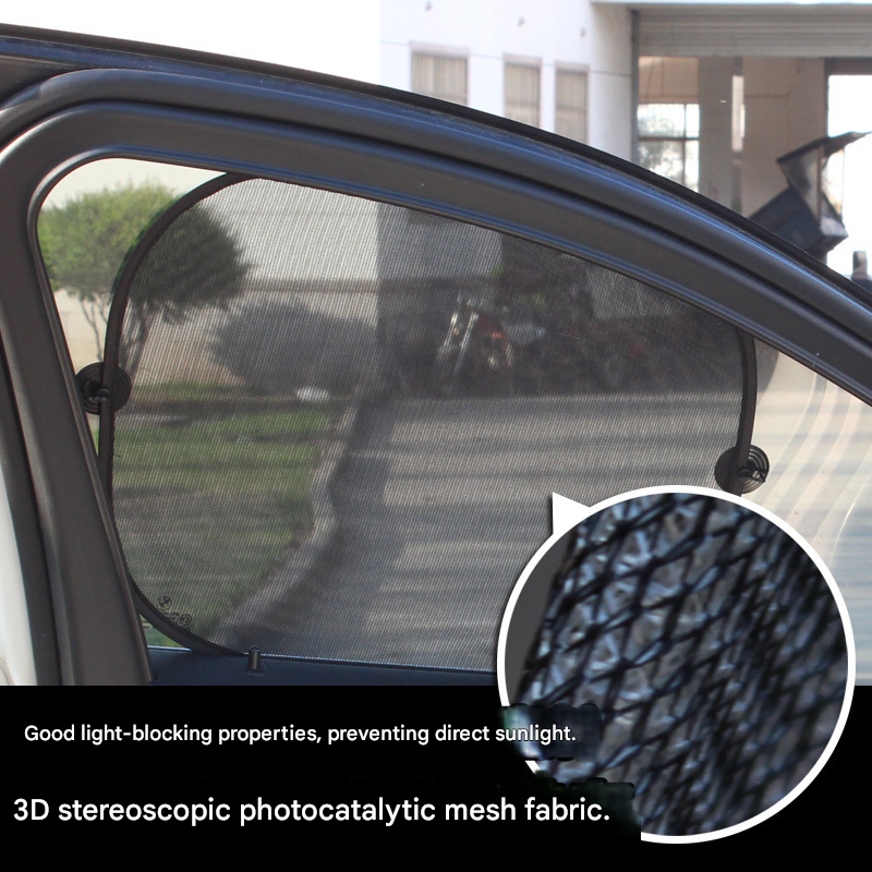 Black Universal Car Window Sun Shade Set - Mesh Fabric UV Protection(One solid rear baffle + two perforated angled baffles + two solid side baffles)