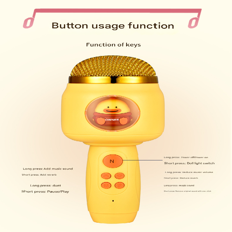 Yellow Kids Wireless Bluetooth Microphone - Portable Karaoke Mic with Sleep Light & Vocal Removal