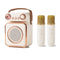 Beige Dual Wireless Bluetooth Karaoke Microphone & Speaker Set - Portable Home KTV System with Voice Changer