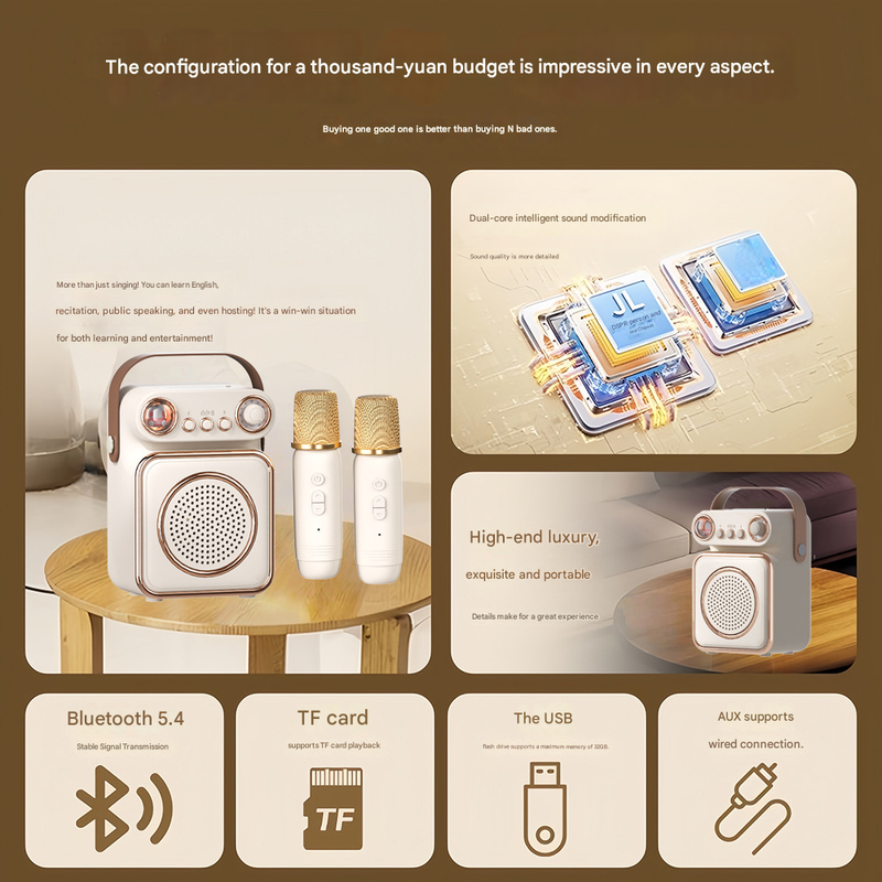 Pink Dual Wireless Bluetooth Karaoke Microphone & Speaker Set - Portable Home KTV System with Voice Changer