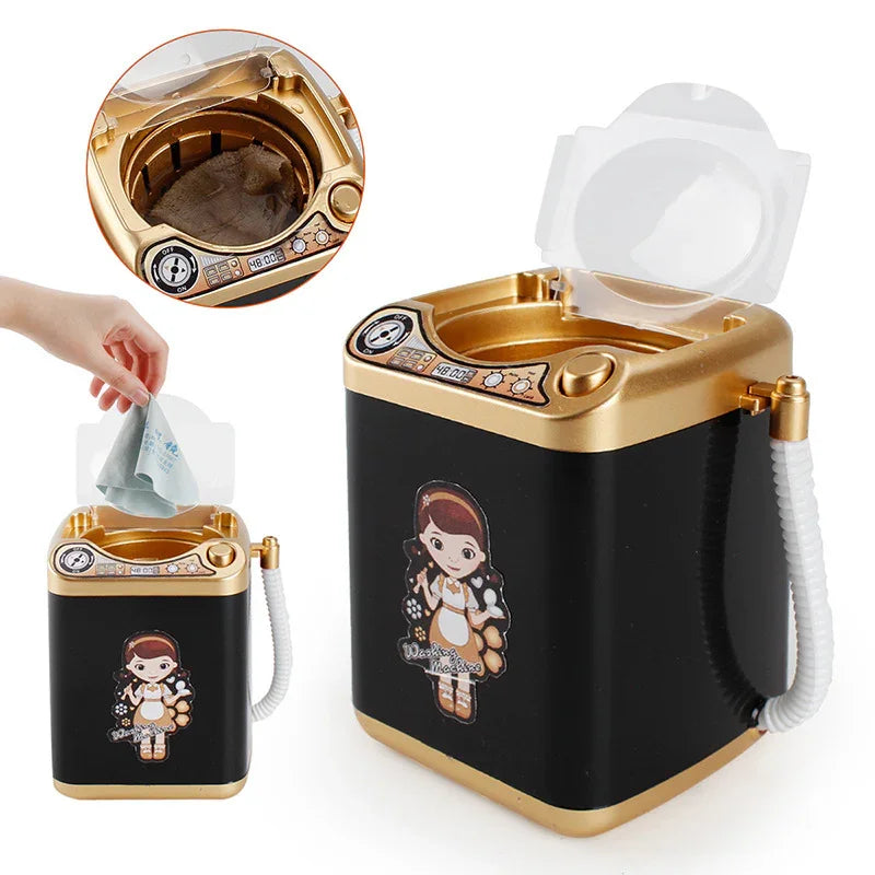 Black Kids Mini Electric Toy Washing Machine with Spin Dryer Basket - Pretend Play Appliance