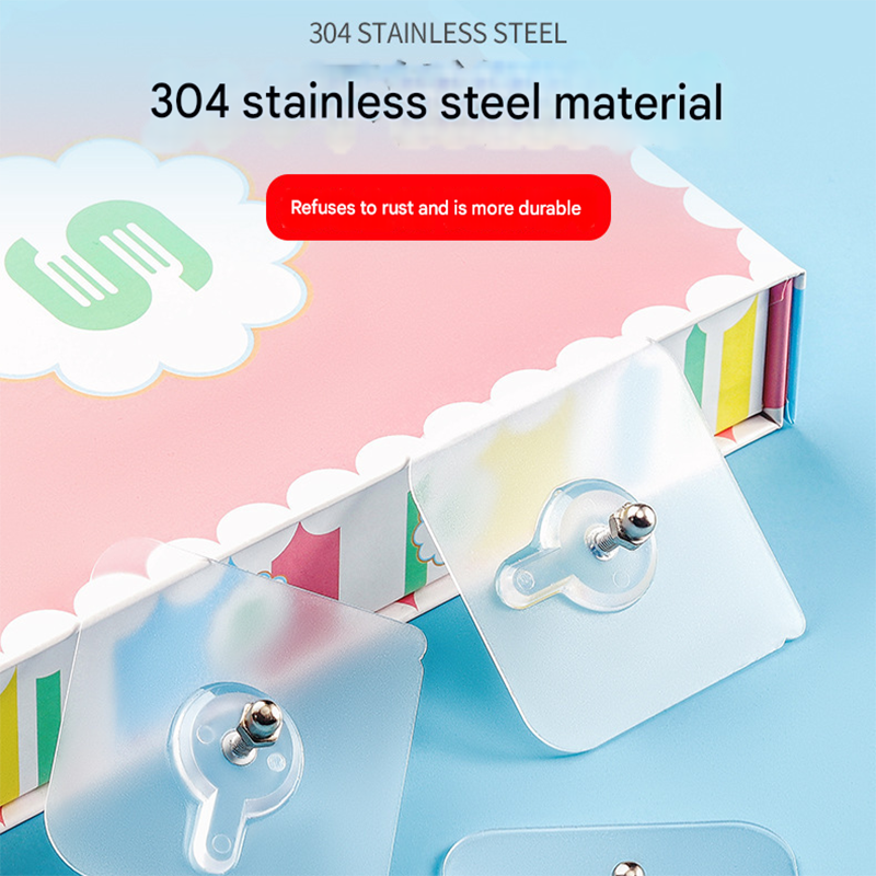 50-PCS Heavy Duty Adhesive Screw Stickers No Drilling Wall Hooks 6x6cm Waterproof Stainless Steel for Kitchen Bathroom Rental Friendly(8mm)