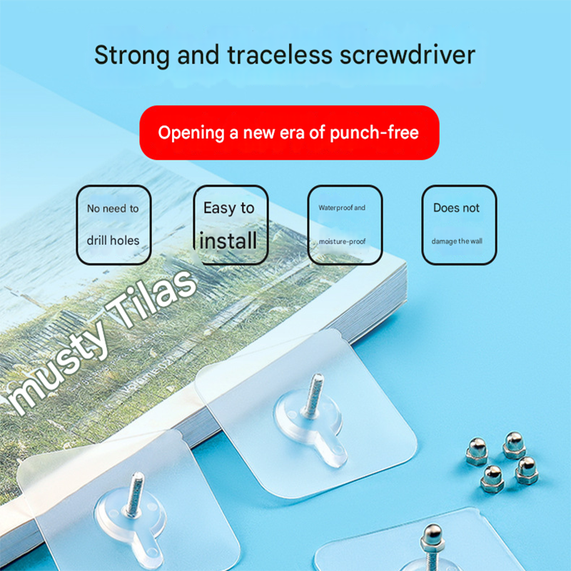 50-PCS Heavy Duty Adhesive Screw Stickers No Drilling Wall Hooks 6x6cm Waterproof Stainless Steel for Kitchen Bathroom Rental Friendly(14mm)