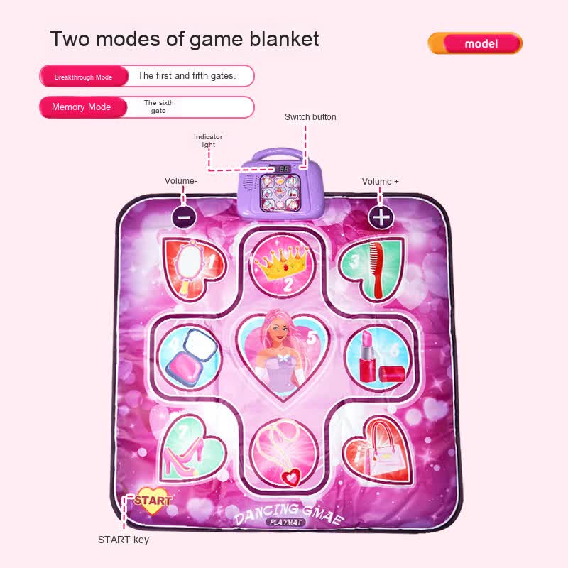 Kids Electronic Dance Mat Princess Theme Musical Rhythm Game with LED Lights Adjustable Volume Non-Slip Floor Playmat for Girls Age 3+