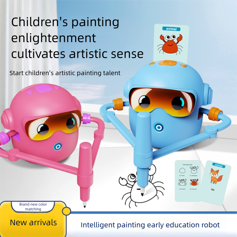 Pink Interactive Drawing Robot Educational Art Toy for Kids Smart Voice Guide Step-by-Step Painting Tutor with Cards