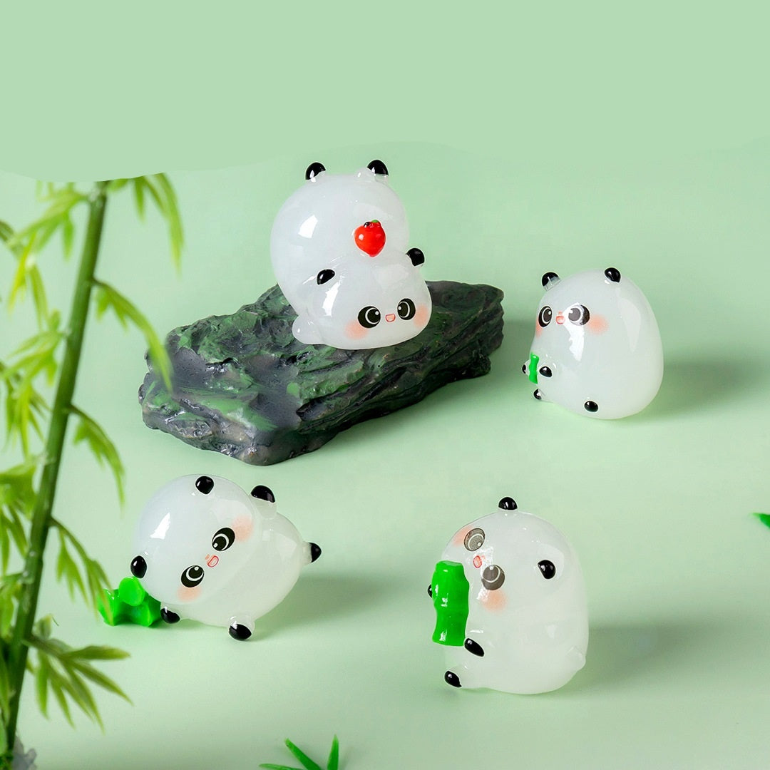 5-PCS Transparent large bamboo Cute Glow in the Dark Panda Figurines Resin Miniature Ornaments for DIY Fairy Gardens and Micro Landscapes