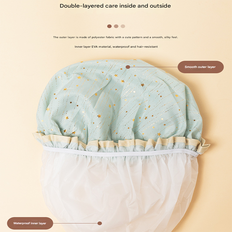 3 Pack Purple Double Layer Shower Cap for Women Waterproof Bath Hair Cover Reusable Elastic Hat for Spa Salon and Home Use