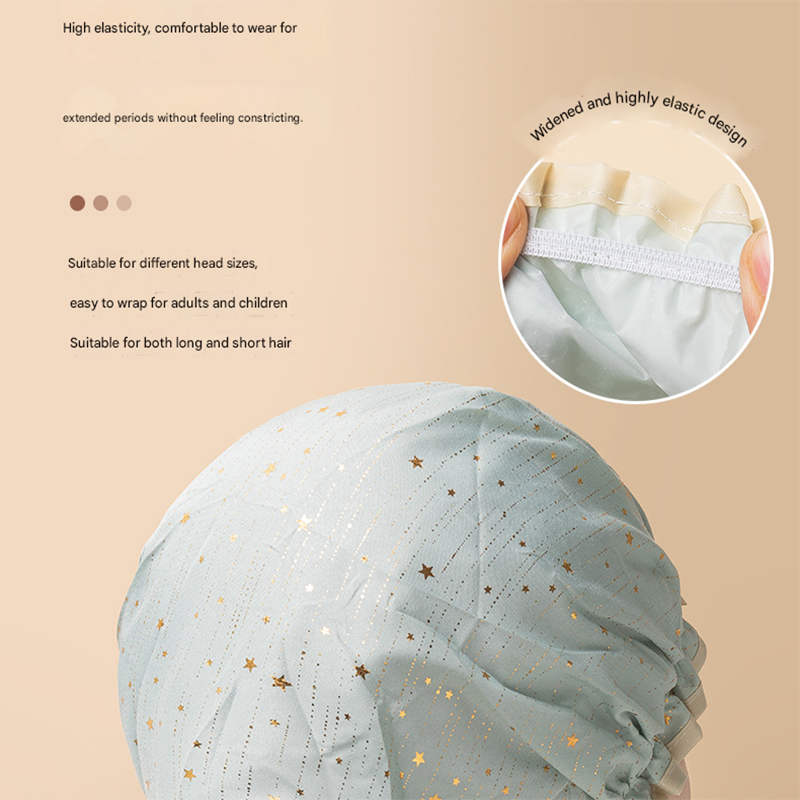 3 Pack Starry sky light pink Double Layer Shower Cap for Women Waterproof Bath Hair Cover Reusable Elastic Hat for Spa Salon and Home Use