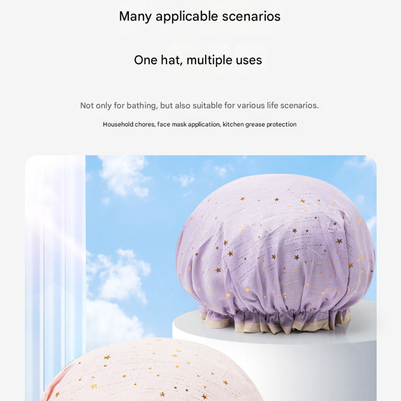 3 Pack Starry sky light pink Double Layer Shower Cap for Women Waterproof Bath Hair Cover Reusable Elastic Hat for Spa Salon and Home Use