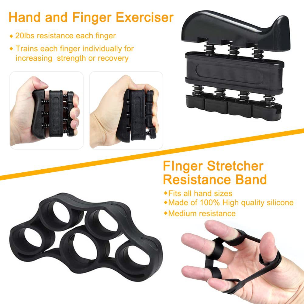 Blue 5 in 1 Hand Grip Strengthener Kit Adjustable Resistance Finger Stretcher Stress Relief Ball and Grip Ring for Rehabilitation and Muscle Building