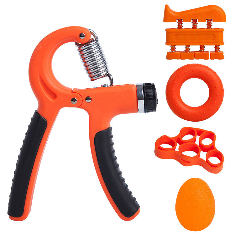 Orange 5 in 1 Hand Grip Strengthener Kit Adjustable Resistance Finger Stretcher Stress Relief Ball and Grip Ring for Rehabilitation and Muscle Building