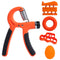 Orange 5 in 1 Hand Grip Strengthener Kit Adjustable Resistance Finger Stretcher Stress Relief Ball and Grip Ring for Rehabilitation and Muscle Building