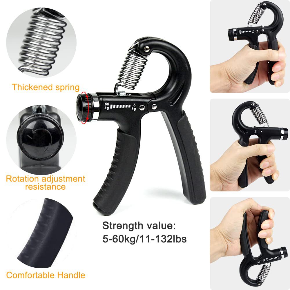 Orange 5 in 1 Hand Grip Strengthener Kit Adjustable Resistance Finger Stretcher Stress Relief Ball and Grip Ring for Rehabilitation and Muscle Building