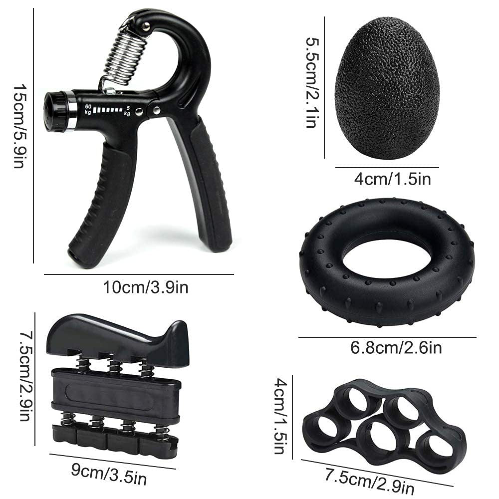 Green 5 in 1 Hand Grip Strengthener Kit Adjustable Resistance Finger Stretcher Stress Relief Ball and Grip Ring for Rehabilitation and Muscle Building