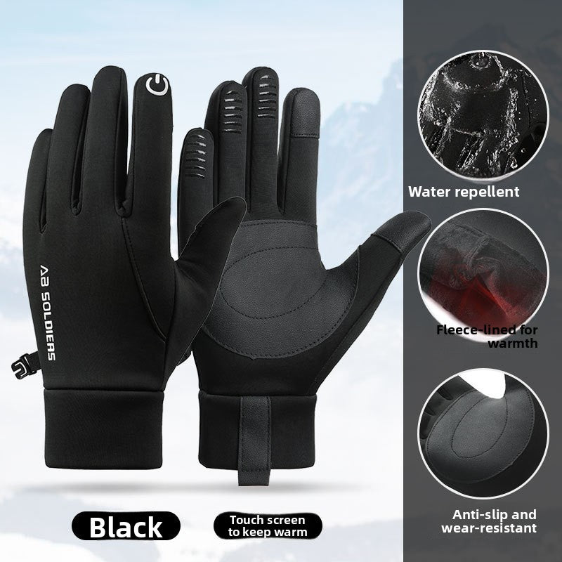 Grey Winter Thermal Gloves for Men Outdoor Cycling Driving Waterproof Touch Screen Warm Fleece Lining Anti-Slip(Size:M)